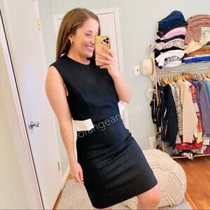 NWT Helmut Lang Black Open Back White Lamb Leather Cocktail Formal Mini Dress 10